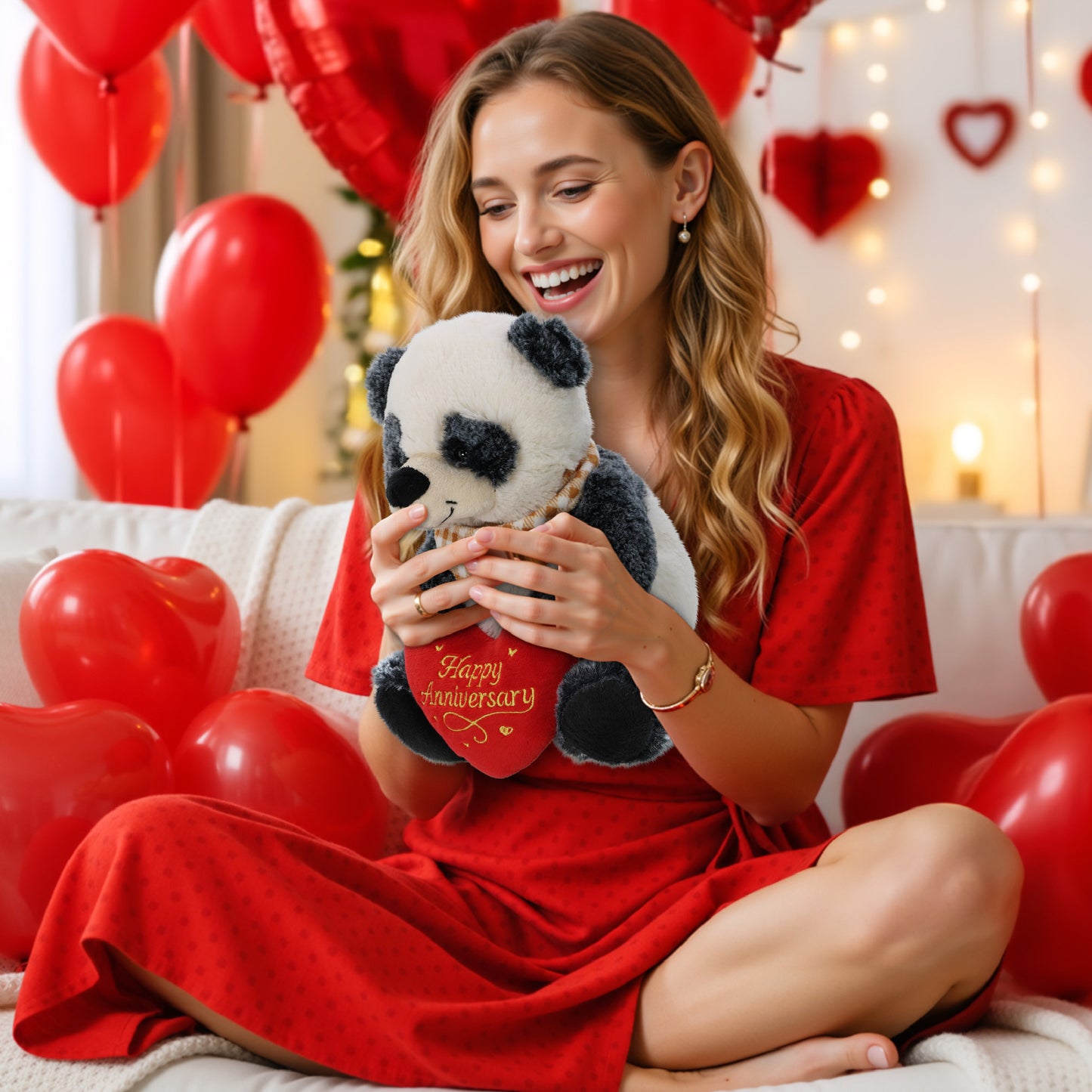 SUPER-SOFT PLUSH - SITTING PANDA WITH HAPPY ANNIVERSARY HEART