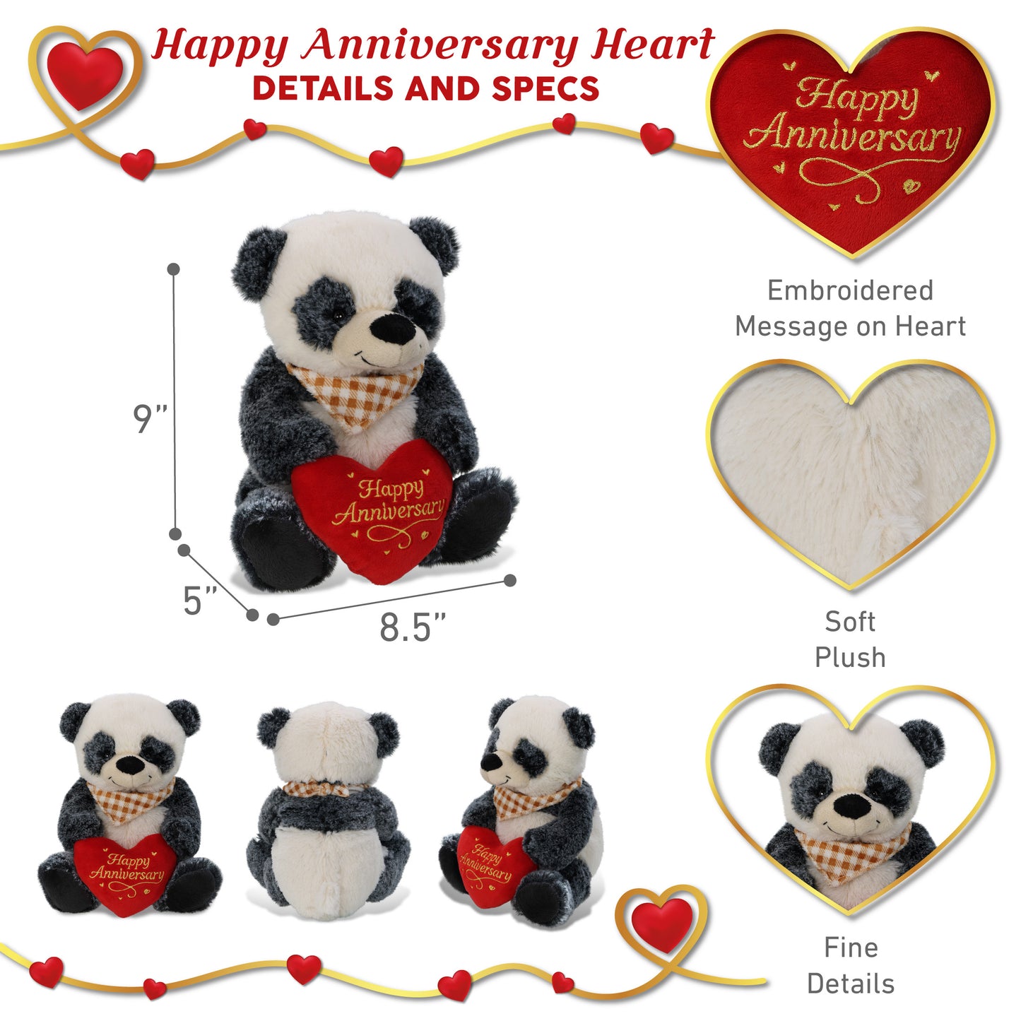 SUPER-SOFT PLUSH - SITTING PANDA WITH HAPPY ANNIVERSARY HEART