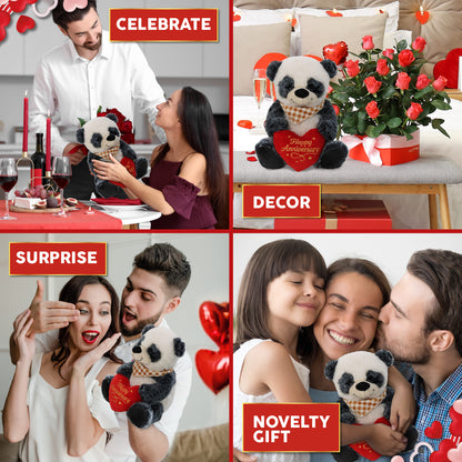 SUPER-SOFT PLUSH - SITTING PANDA WITH HAPPY ANNIVERSARY HEART