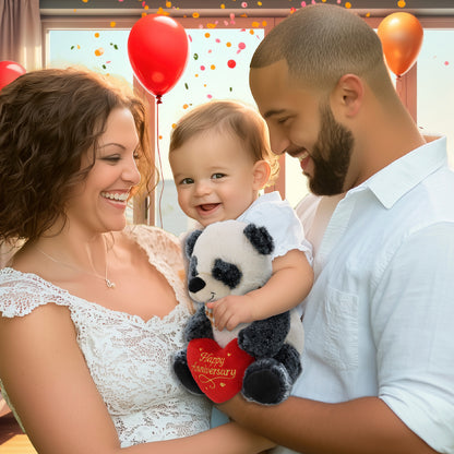 SUPER-SOFT PLUSH - SITTING PANDA WITH HAPPY ANNIVERSARY HEART