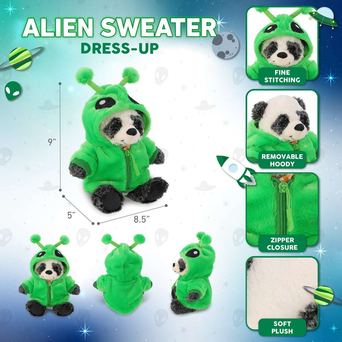 SUPER-SOFT PLUSH - SITTING PANDA WITH ALIEN SWEATER