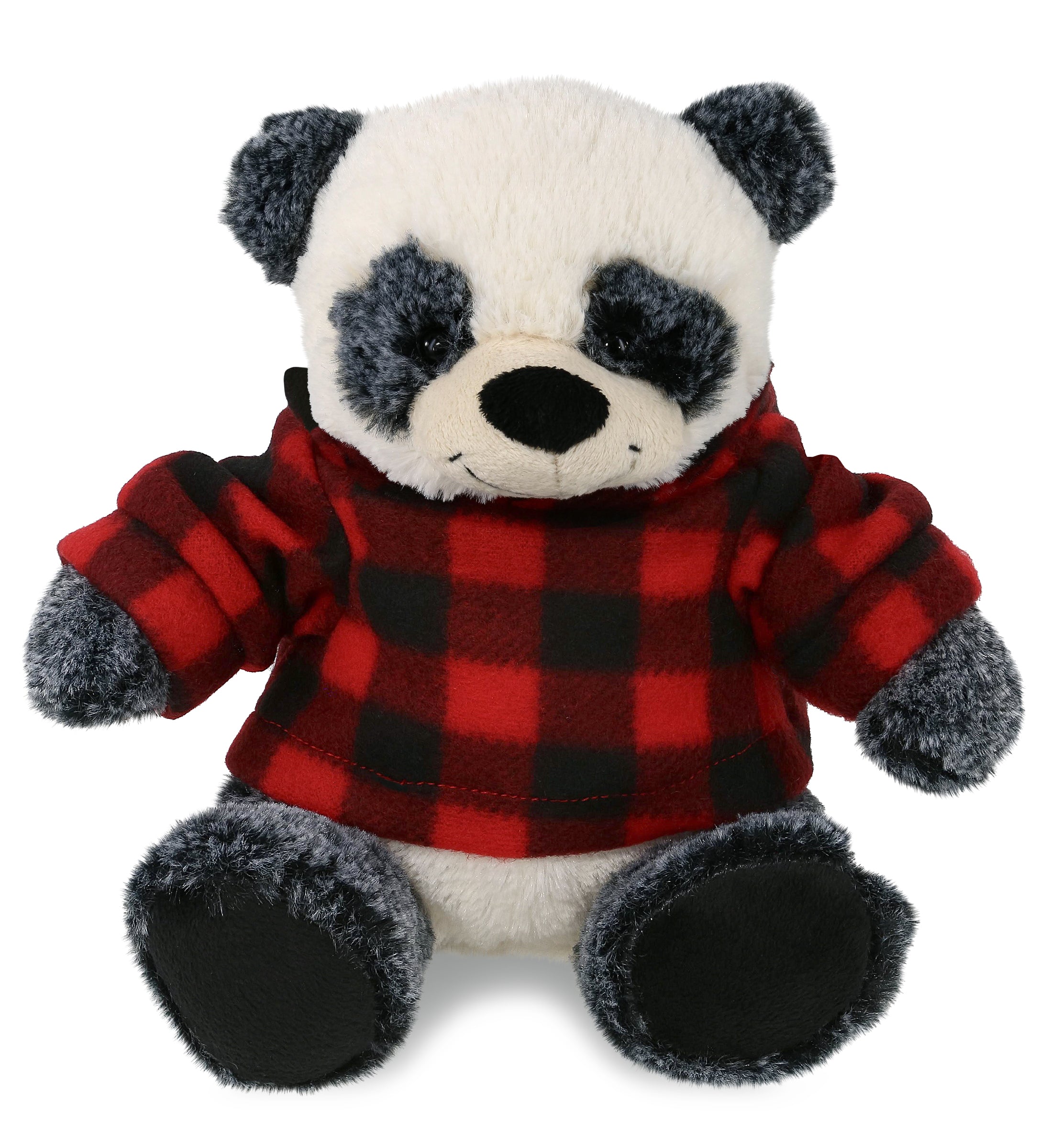 PLUSH RED PLAID HOODIE - SUPER-SOFT PLUSH - SITTING PANDA