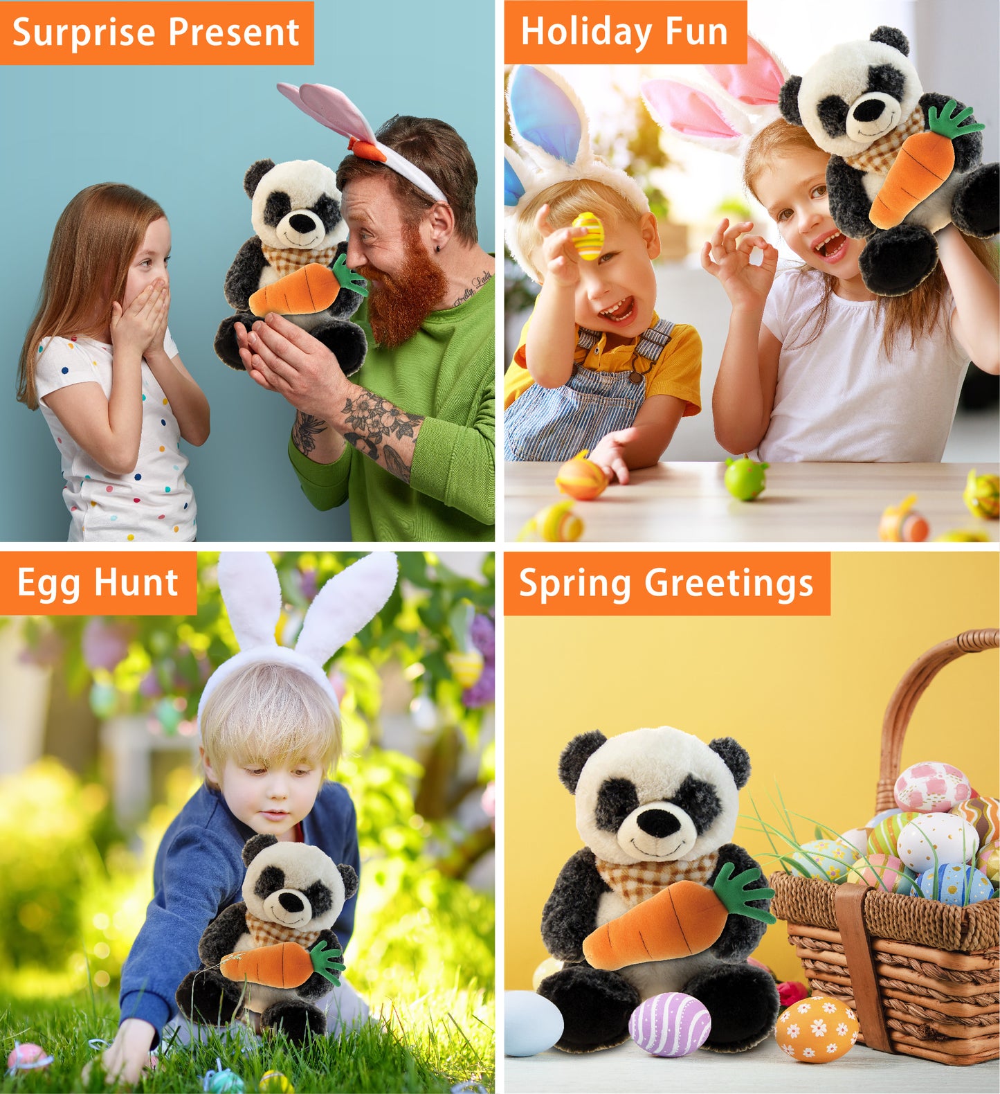 DolliBu Happy Easter Super Soft Plush Sitting Panda with Carrot - 9.5 Inches