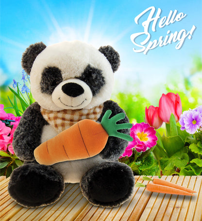 DolliBu Happy Easter Super Soft Plush Sitting Panda with Carrot - 9.5 Inches