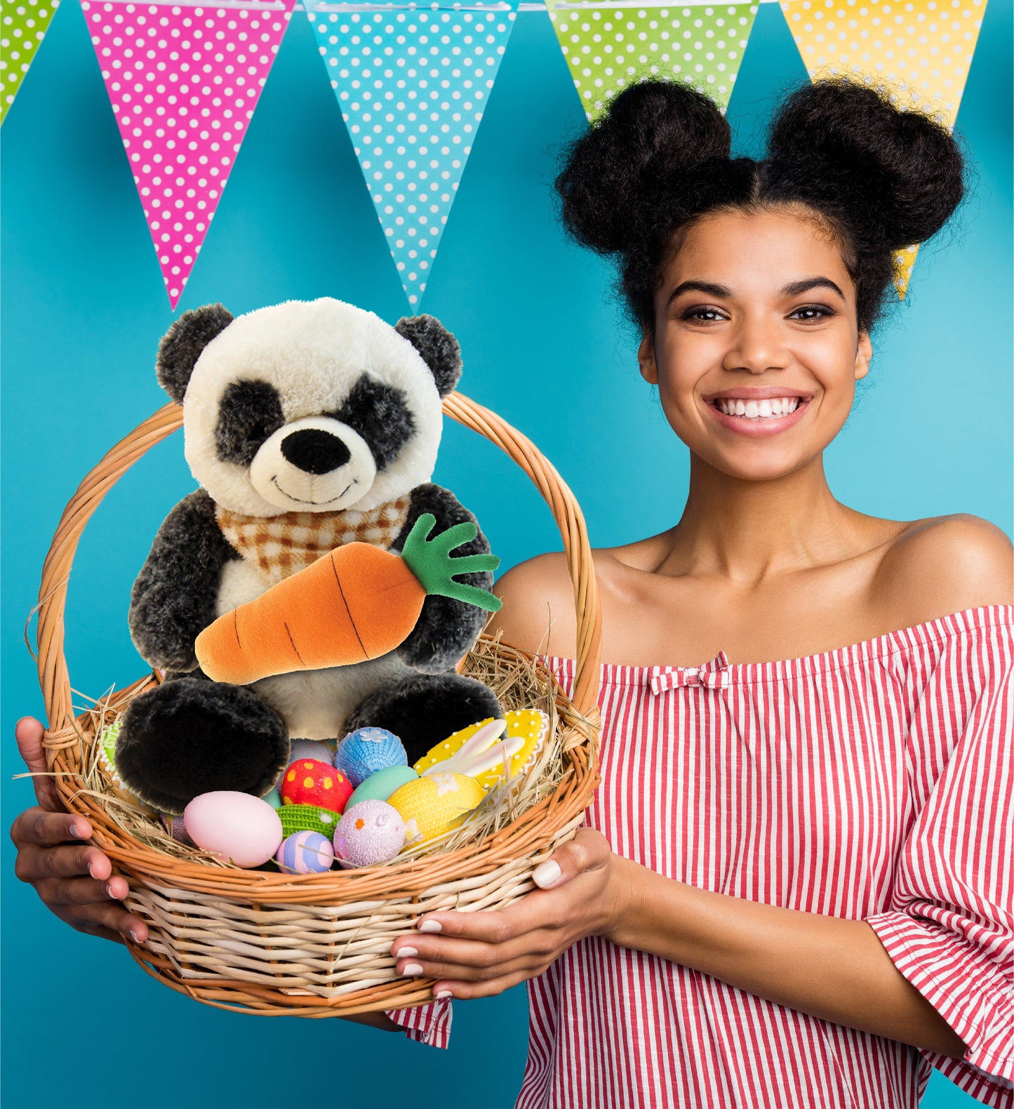 DolliBu Happy Easter Super Soft Plush Sitting Panda with Carrot - 9.5 Inches