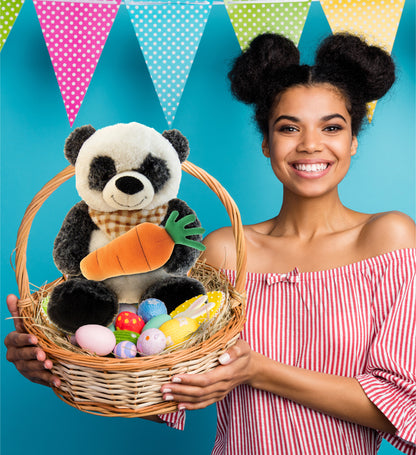 DolliBu Happy Easter Super Soft Plush Sitting Panda with Carrot - 9.5 Inches