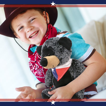 SUPER-SOFT PLUSH - SITTING BLACK BEAR WITH TEXAS FLAG BANDANA