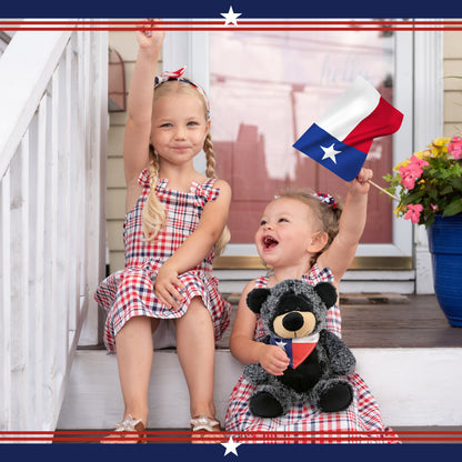 SUPER-SOFT PLUSH - SITTING BLACK BEAR WITH TEXAS FLAG BANDANA