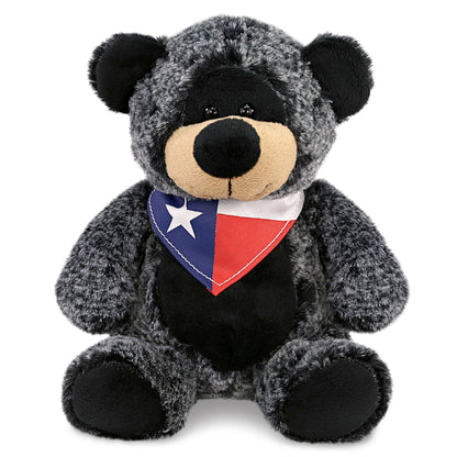 SUPER-SOFT PLUSH - SITTING BLACK BEAR WITH TEXAS FLAG BANDANA