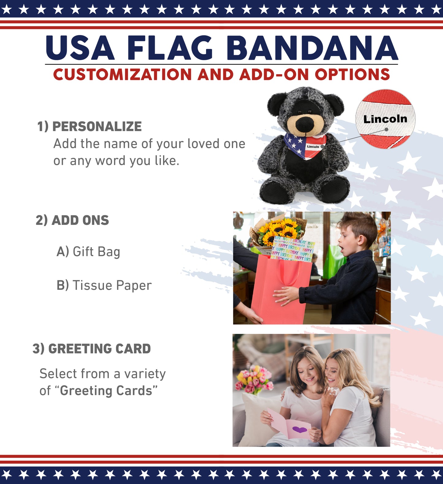 SUPER-SOFT PLUSH - SITTING BLACK BEAR WITH USA FLAG BANDANA