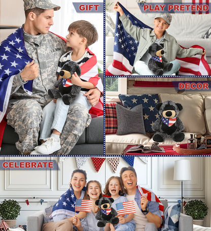 SUPER-SOFT PLUSH - SITTING BLACK BEAR WITH USA FLAG BANDANA