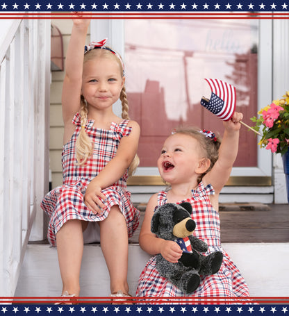 SUPER-SOFT PLUSH - SITTING BLACK BEAR WITH USA FLAG BANDANA