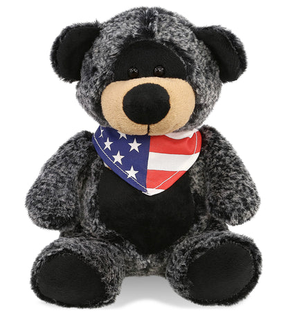 SUPER-SOFT PLUSH - SITTING BLACK BEAR WITH USA FLAG BANDANA