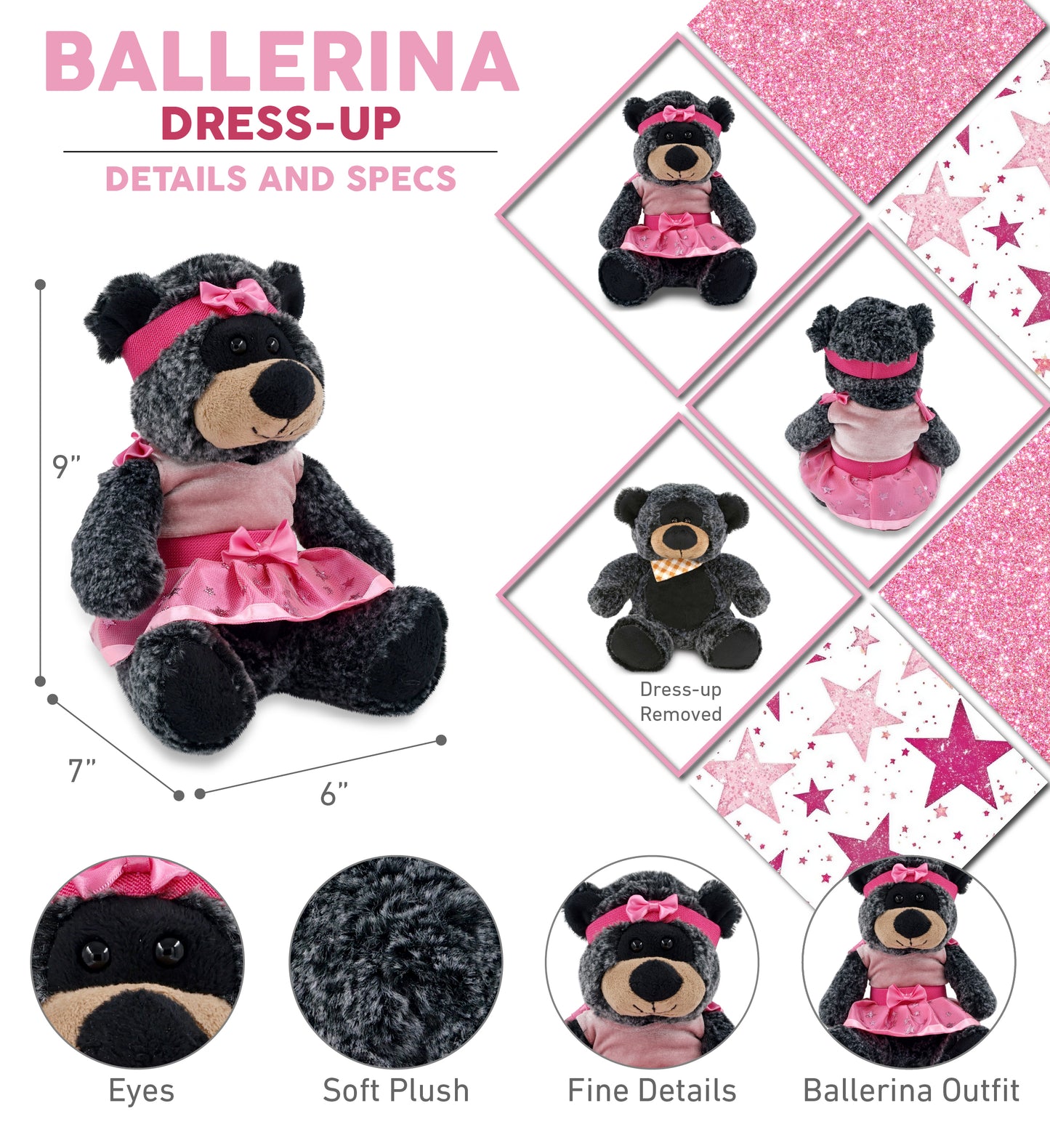 SUPER-SOFT PLUSH - SITTING BLACK BEAR Ballerina