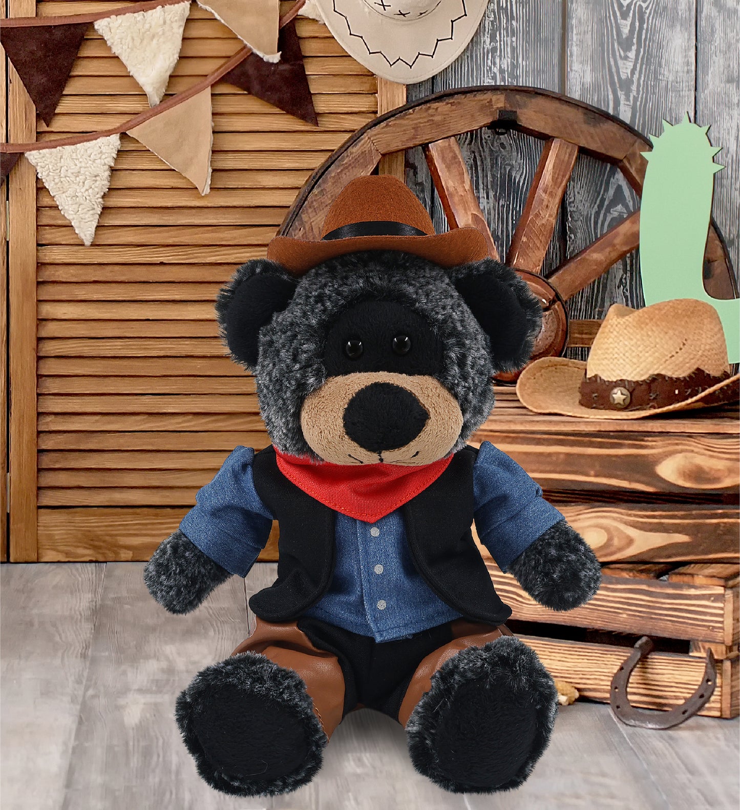 SUPER-SOFT PLUSH - SITTING BLACK BEAR COWBOY DRESS UP