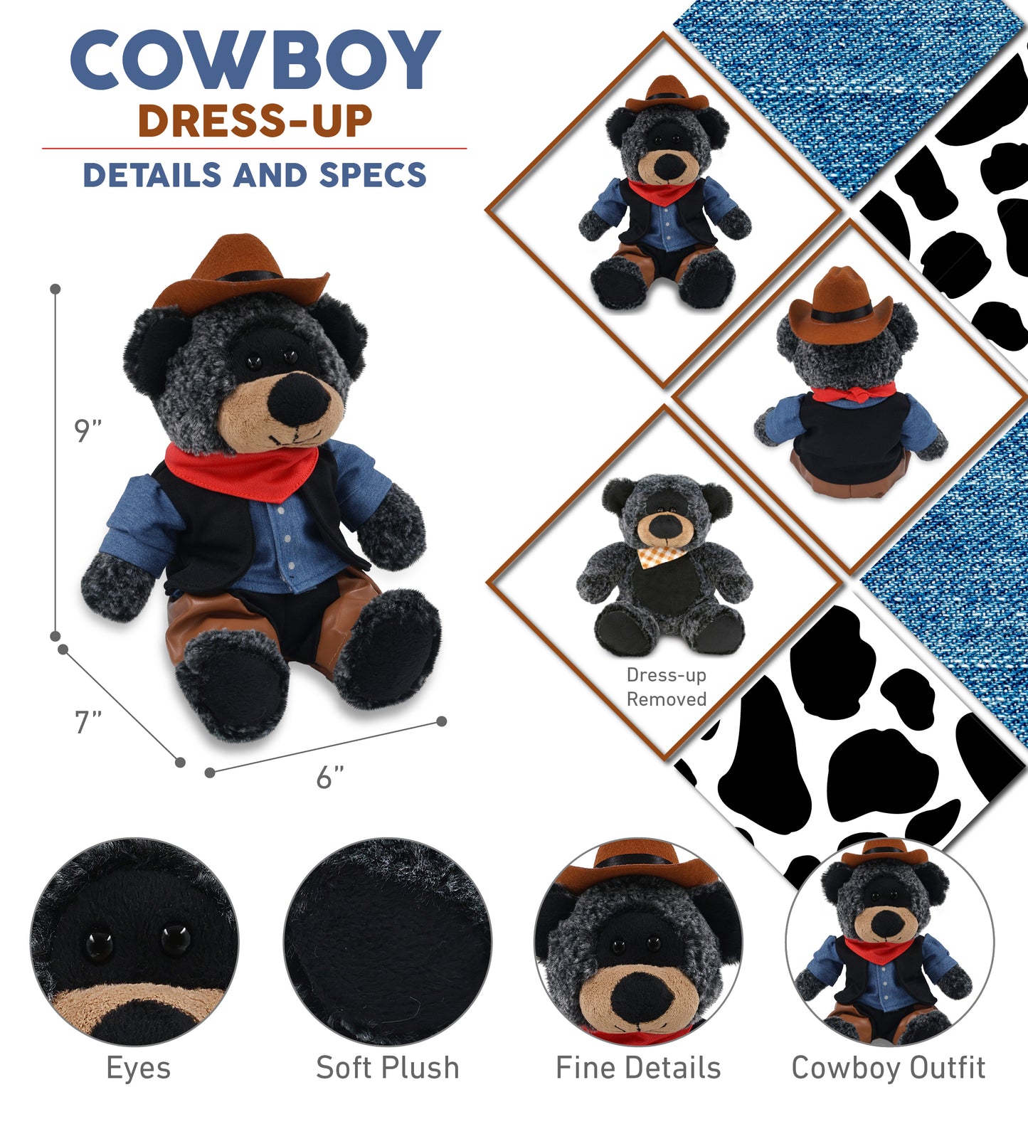 SUPER-SOFT PLUSH - SITTING BLACK BEAR COWBOY DRESS UP