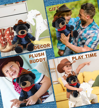 SUPER-SOFT PLUSH - SITTING BLACK BEAR COWBOY DRESS UP