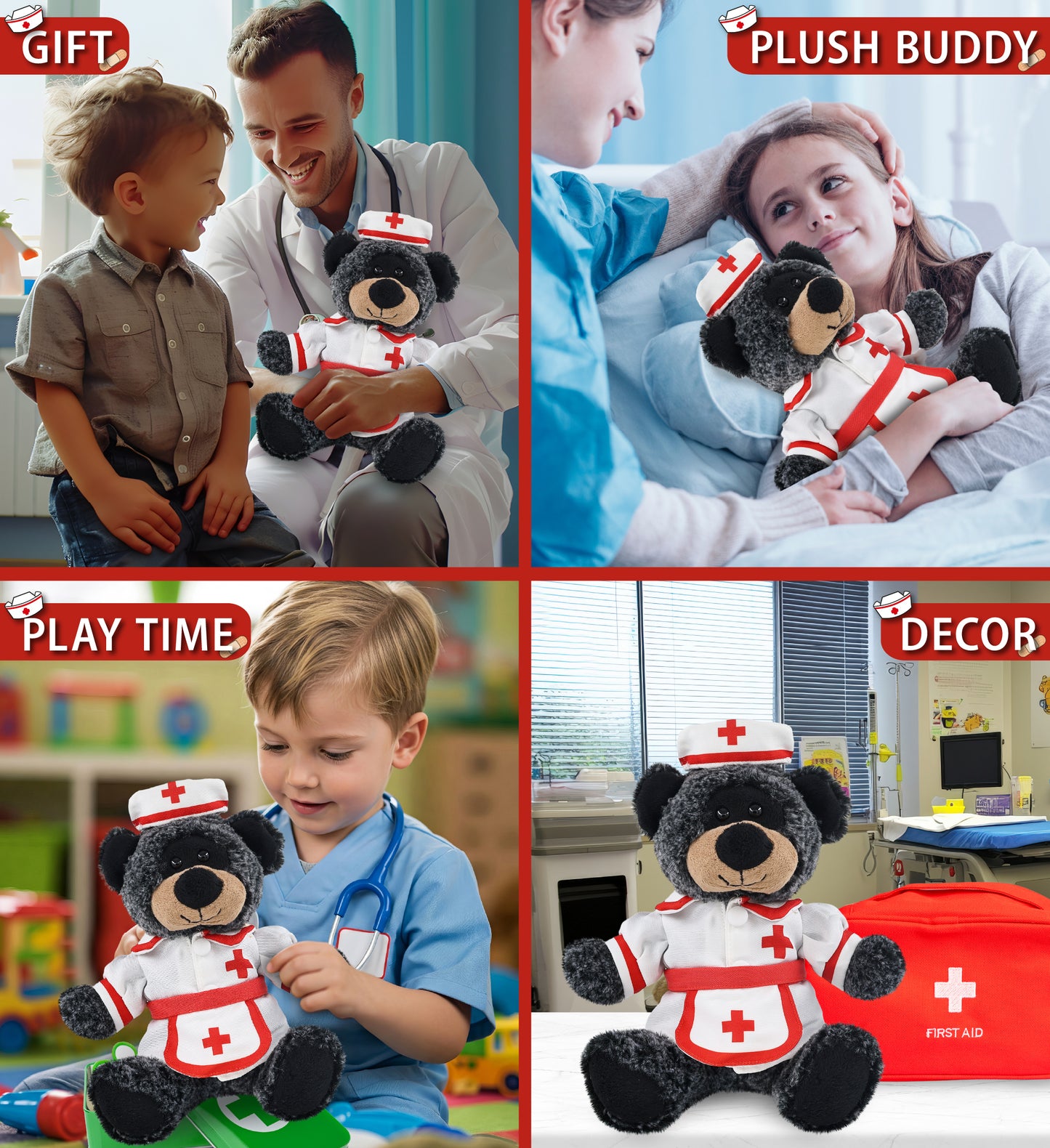 SUPER-SOFT PLUSH - SITTING BLACK BEAR NURSE DRESS UP