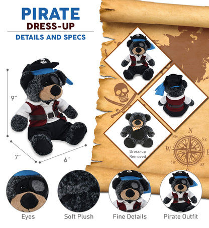 SUPER-SOFT PLUSH - SITTING BLACK BEAR WITH PIRATE DRESS UP