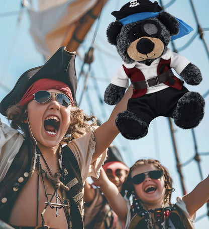 SUPER-SOFT PLUSH - SITTING BLACK BEAR WITH PIRATE DRESS UP