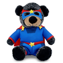 SUPER-SOFT PLUSH - SITTING BLACK BEAR WITH SUPER HERO DRESS UP