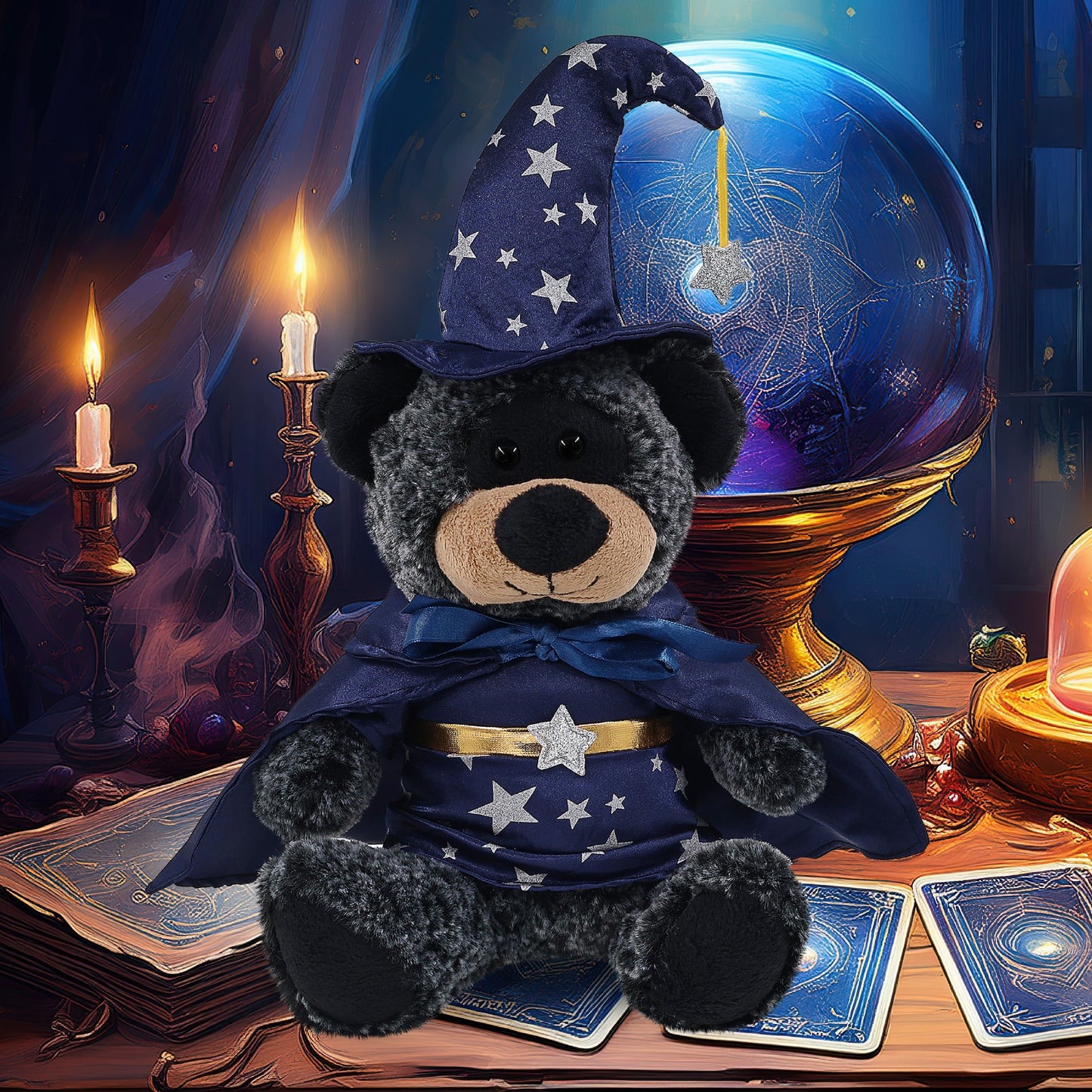 SUPER-SOFT PLUSH - SITTING BLACK BEAR WITH WIZARD DRESS UP
