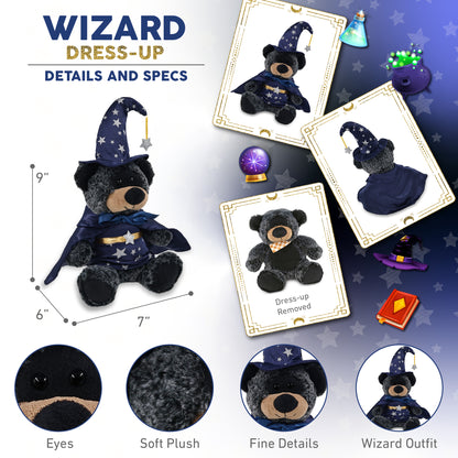 SUPER-SOFT PLUSH - SITTING BLACK BEAR WITH WIZARD DRESS UP