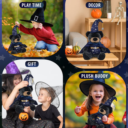 SUPER-SOFT PLUSH - SITTING BLACK BEAR WITH WIZARD DRESS UP