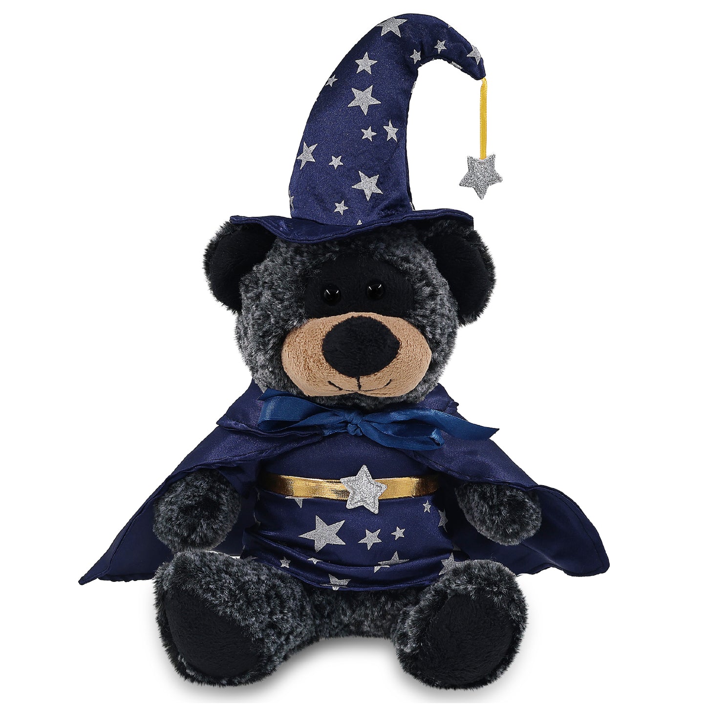 SUPER-SOFT PLUSH - SITTING BLACK BEAR WITH WIZARD DRESS UP