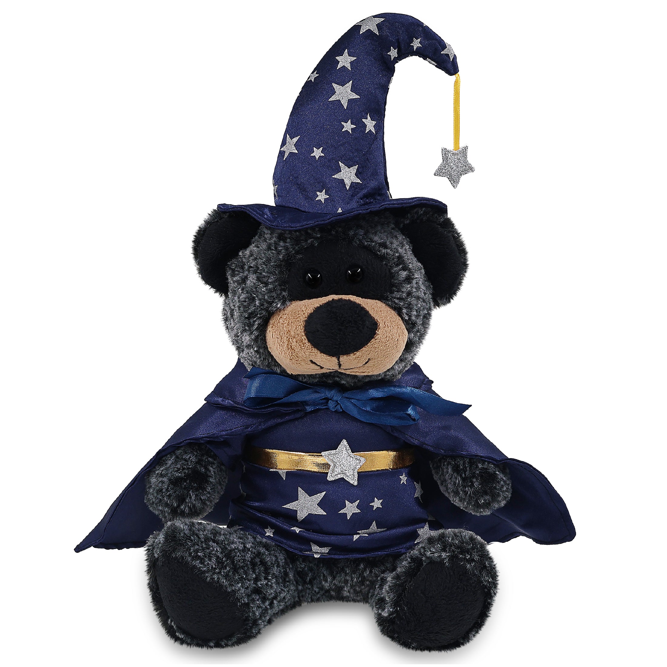 SUPER-SOFT PLUSH - SITTING BLACK BEAR WITH WIZARD DRESS UP
