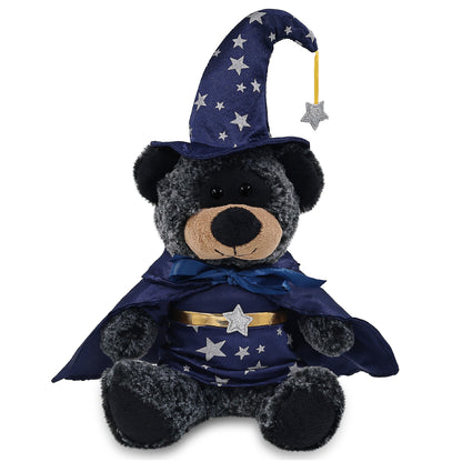 SUPER-SOFT PLUSH - SITTING BLACK BEAR WITH WIZARD DRESS UP