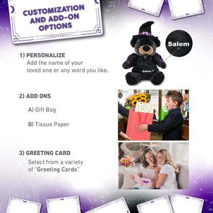 SUPER-SOFT PLUSH - SITTING BLACK BEAR WITH WITCH DRESS UP