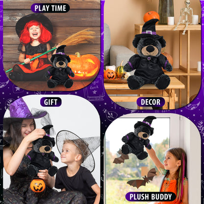 SUPER-SOFT PLUSH - SITTING BLACK BEAR WITH WITCH DRESS UP