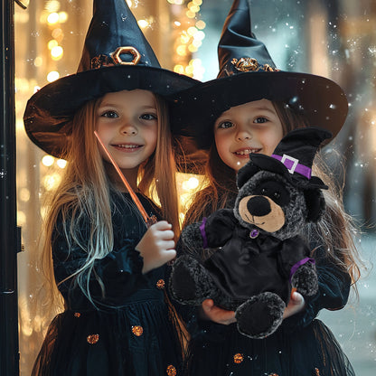 SUPER-SOFT PLUSH - SITTING BLACK BEAR WITH WITCH DRESS UP