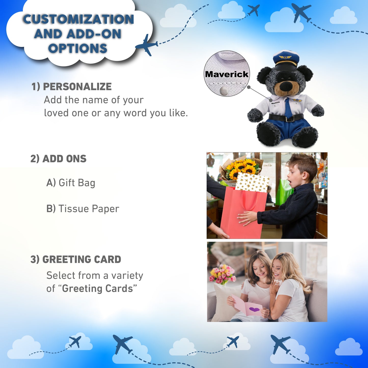 SUPER-SOFT PLUSH - SITTING BLACK BEAR WITH PILOT DRESS UP