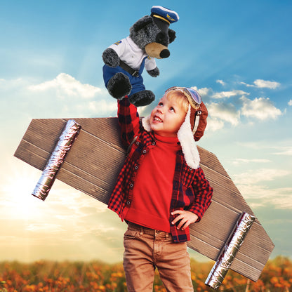 SUPER-SOFT PLUSH - SITTING BLACK BEAR WITH PILOT DRESS UP