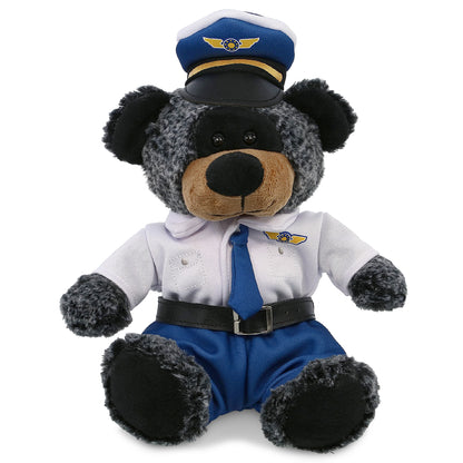 SUPER-SOFT PLUSH - SITTING BLACK BEAR WITH PILOT DRESS UP