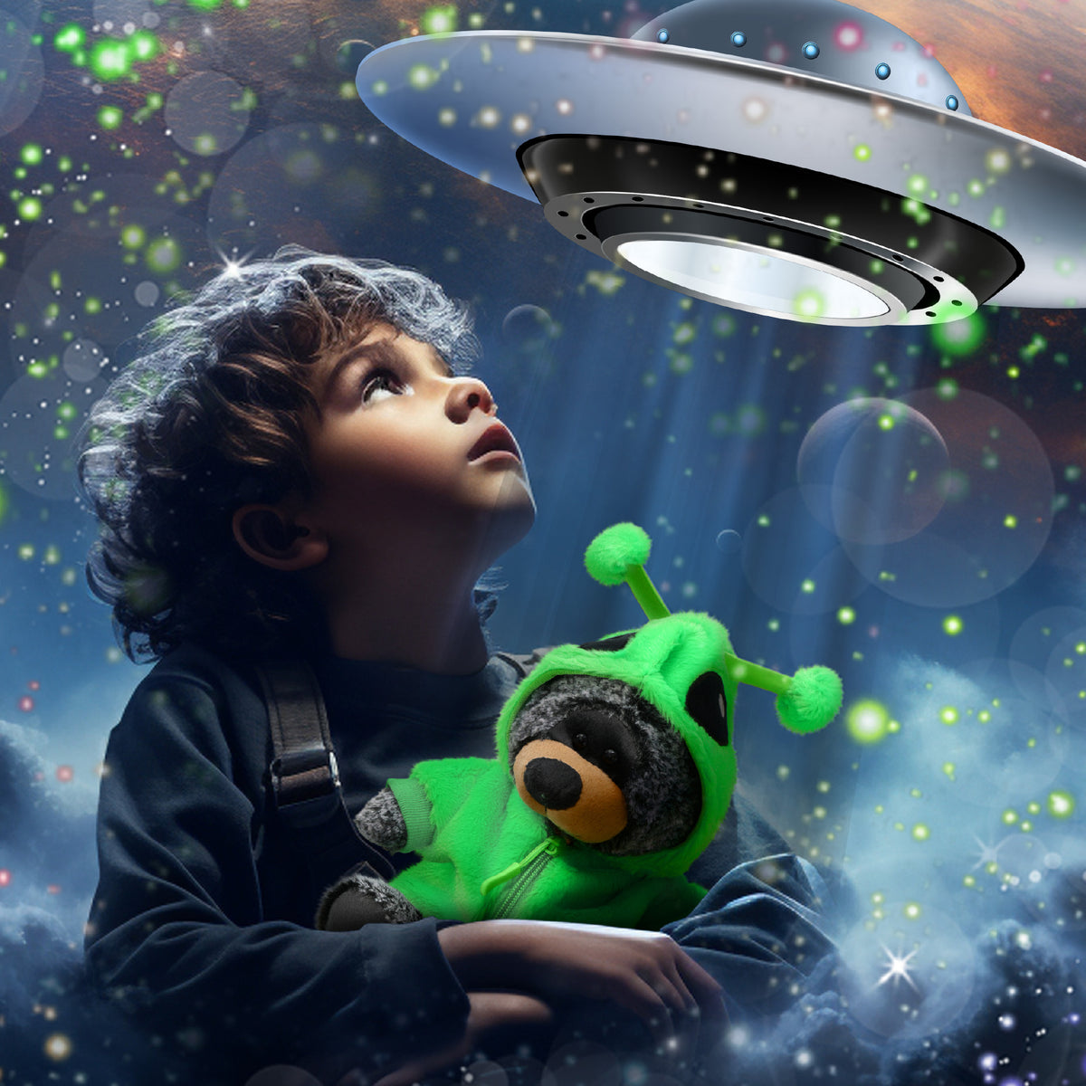 SUPER-SOFT PLUSH - SITTING BLACK BEAR WITH ALIEN SWEATER