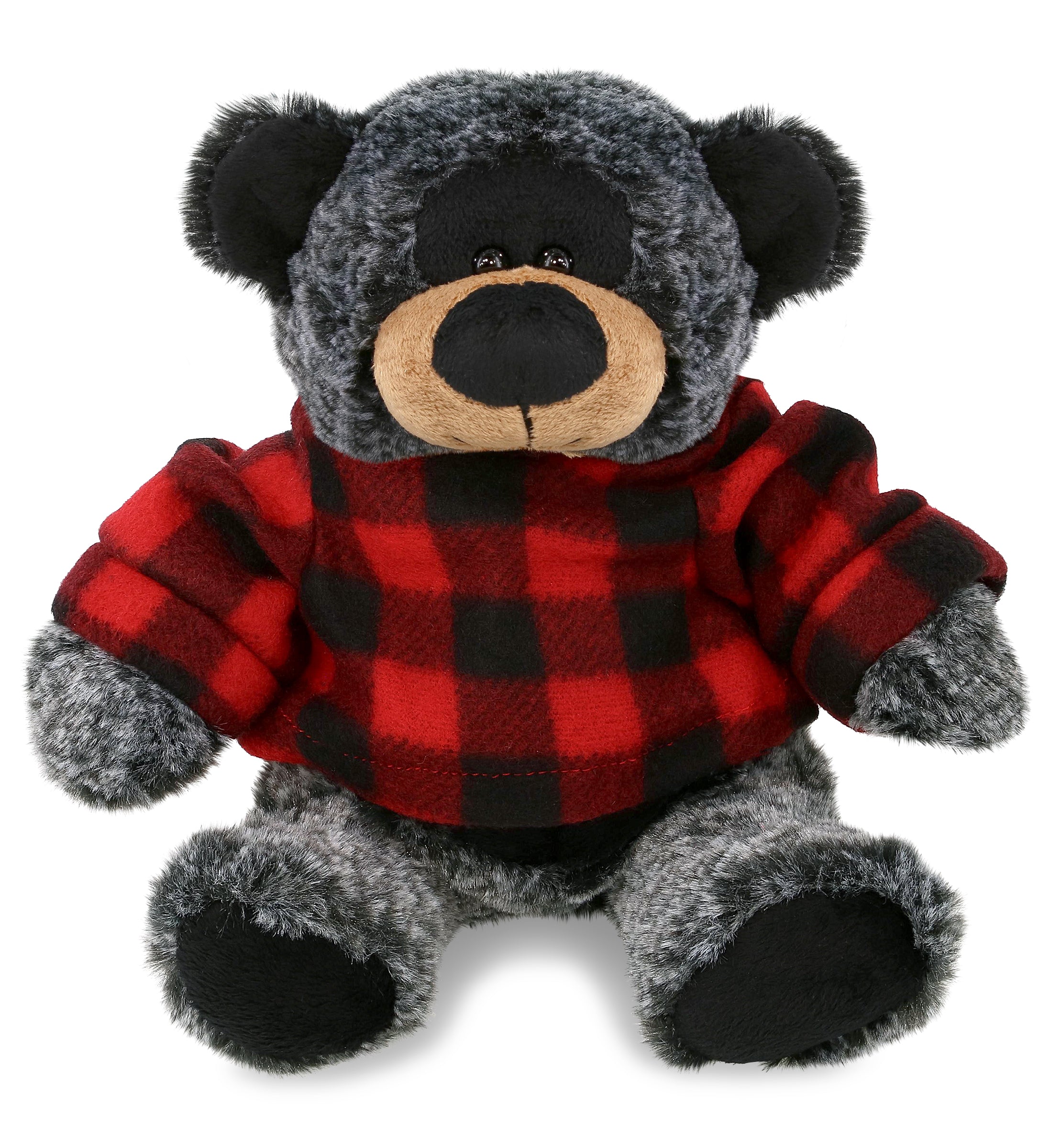 PLUSH RED PLAID HOODIE - SUPER-SOFT PLUSH - SITTING BLACK BEAR