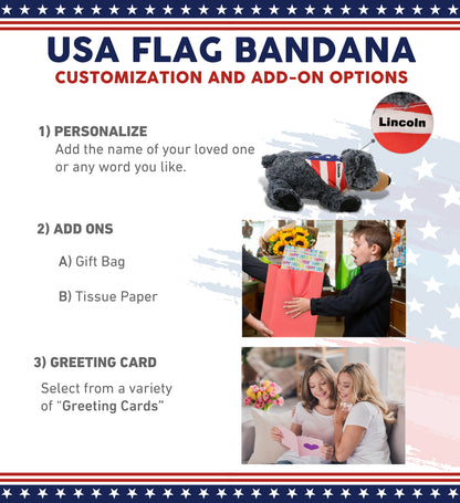 SUPER-SOFT PLUSH - LYING BLACK BEAR WITH USA FLAG BANDANA