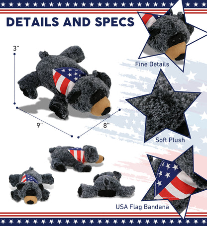 SUPER-SOFT PLUSH - LYING BLACK BEAR WITH USA FLAG BANDANA