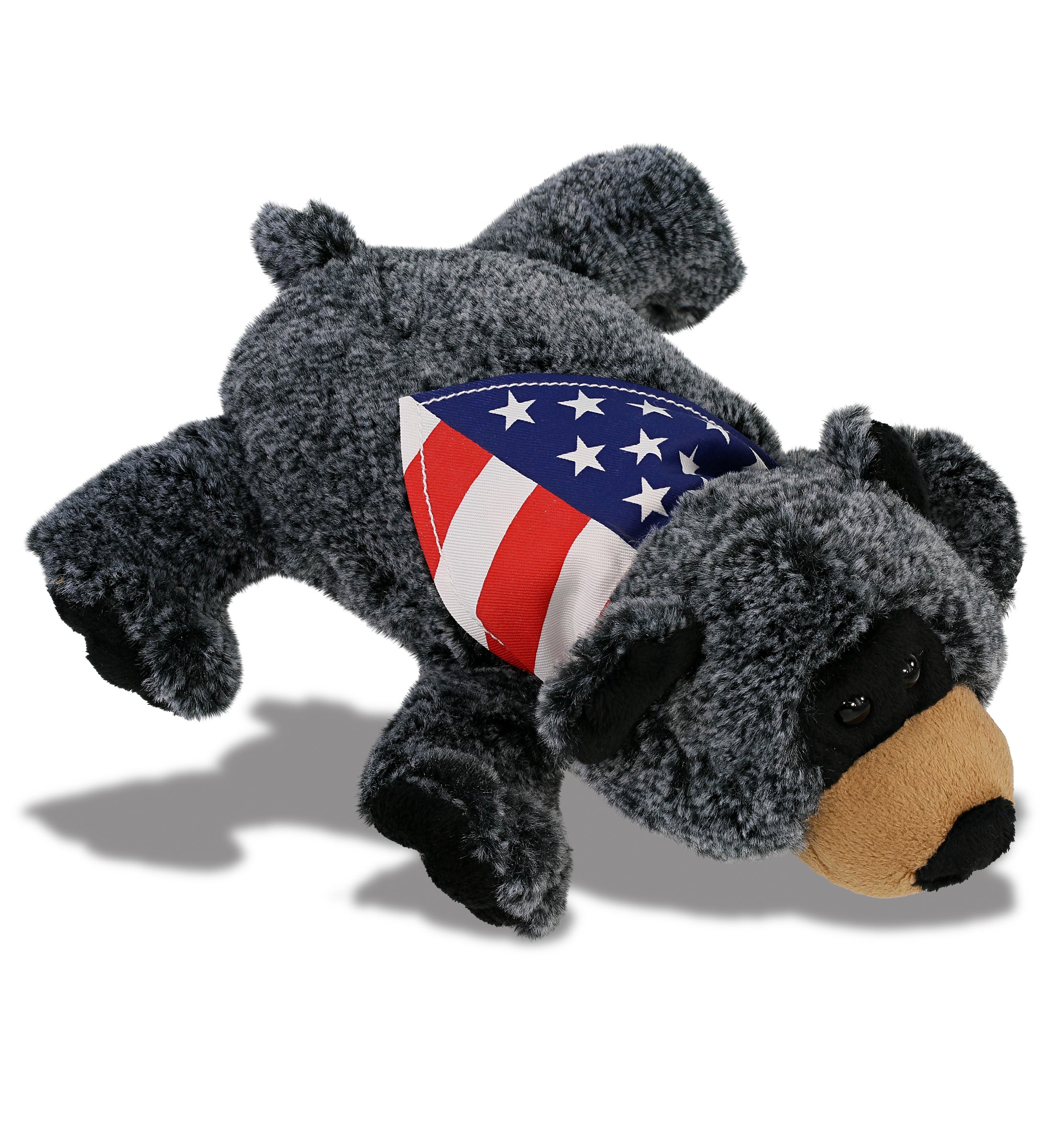 SUPER-SOFT PLUSH - LYING BLACK BEAR WITH USA FLAG BANDANA