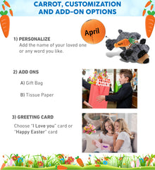 DolliBu Happy Easter Super Soft Plush Lying Black Bear with Carrot - 9 Inches