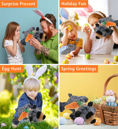 DolliBu Happy Easter Super Soft Plush Lying Black Bear with Carrot - 9 Inches