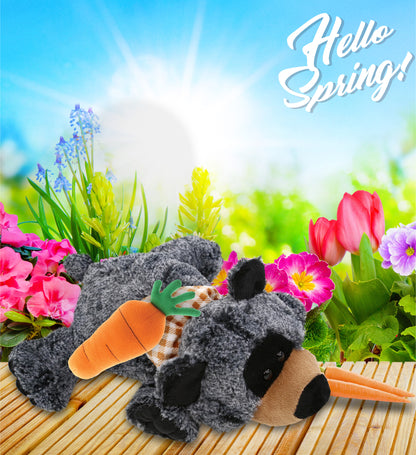 DolliBu Happy Easter Super Soft Plush Lying Black Bear with Carrot - 9 Inches