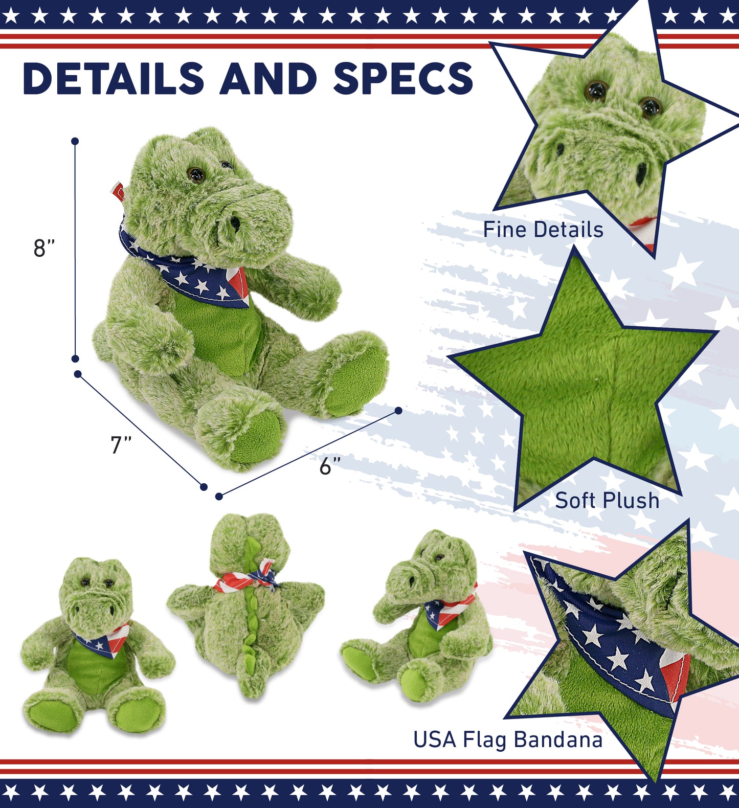 SUPER-SOFT PLUSH - SITTING ALLIGATOR WITH USA FLAG BANDANA