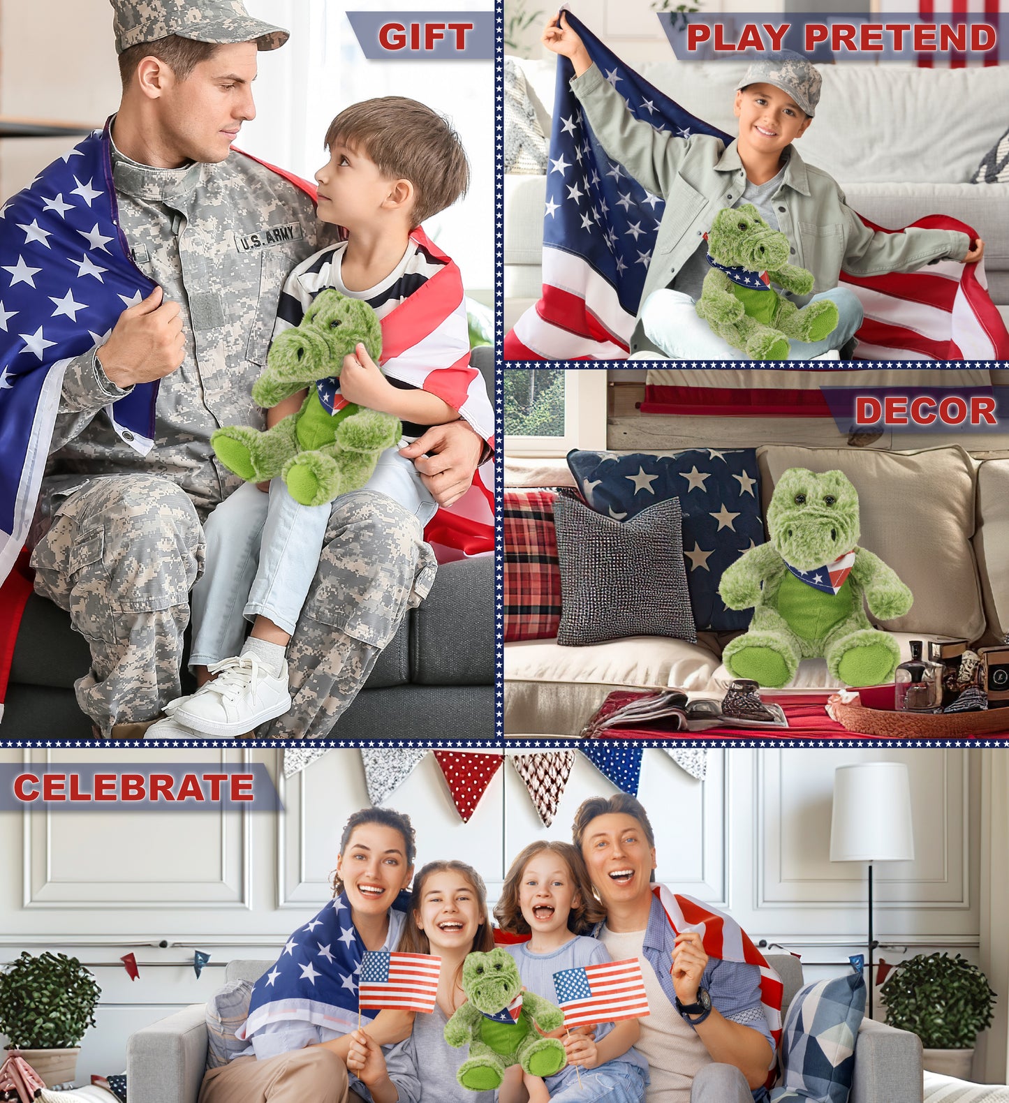 SUPER-SOFT PLUSH - SITTING ALLIGATOR WITH USA FLAG BANDANA