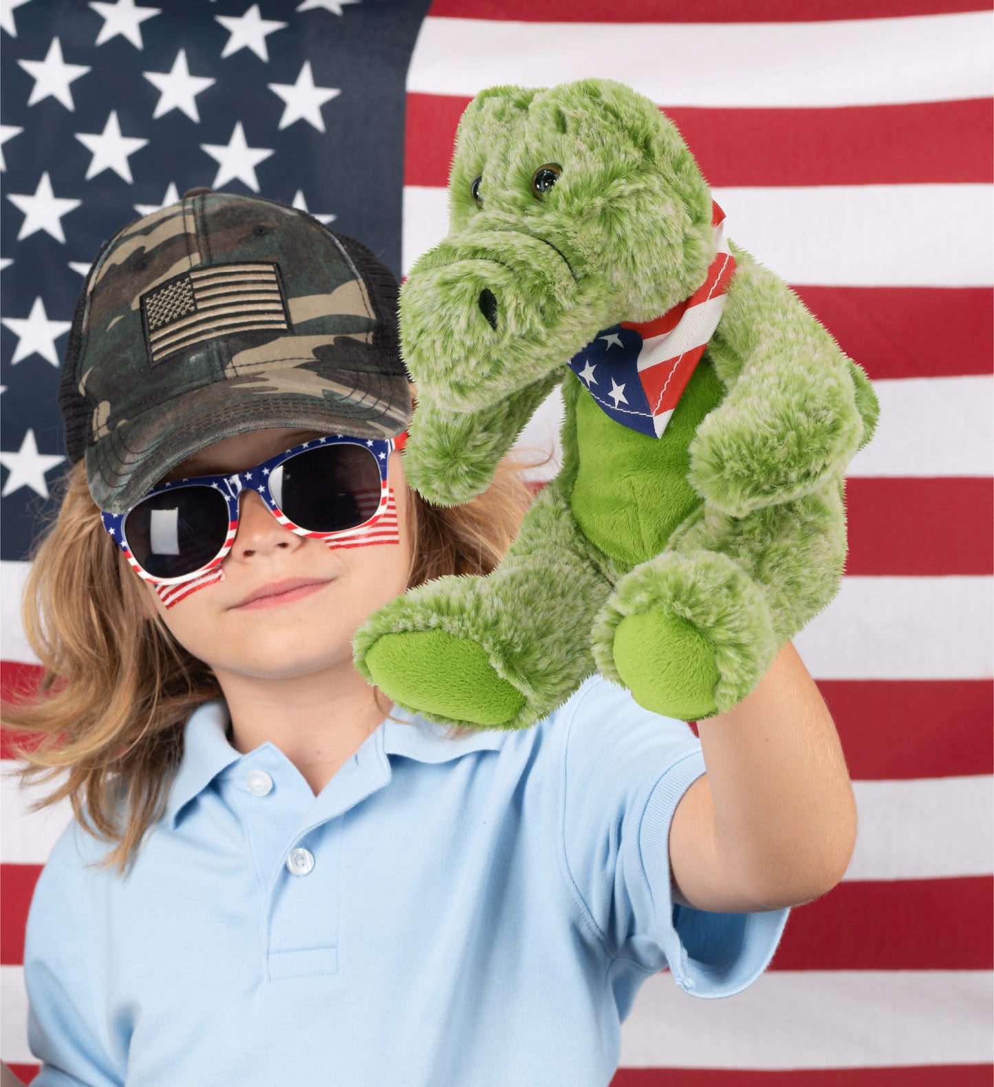 SUPER-SOFT PLUSH - SITTING ALLIGATOR WITH USA FLAG BANDANA