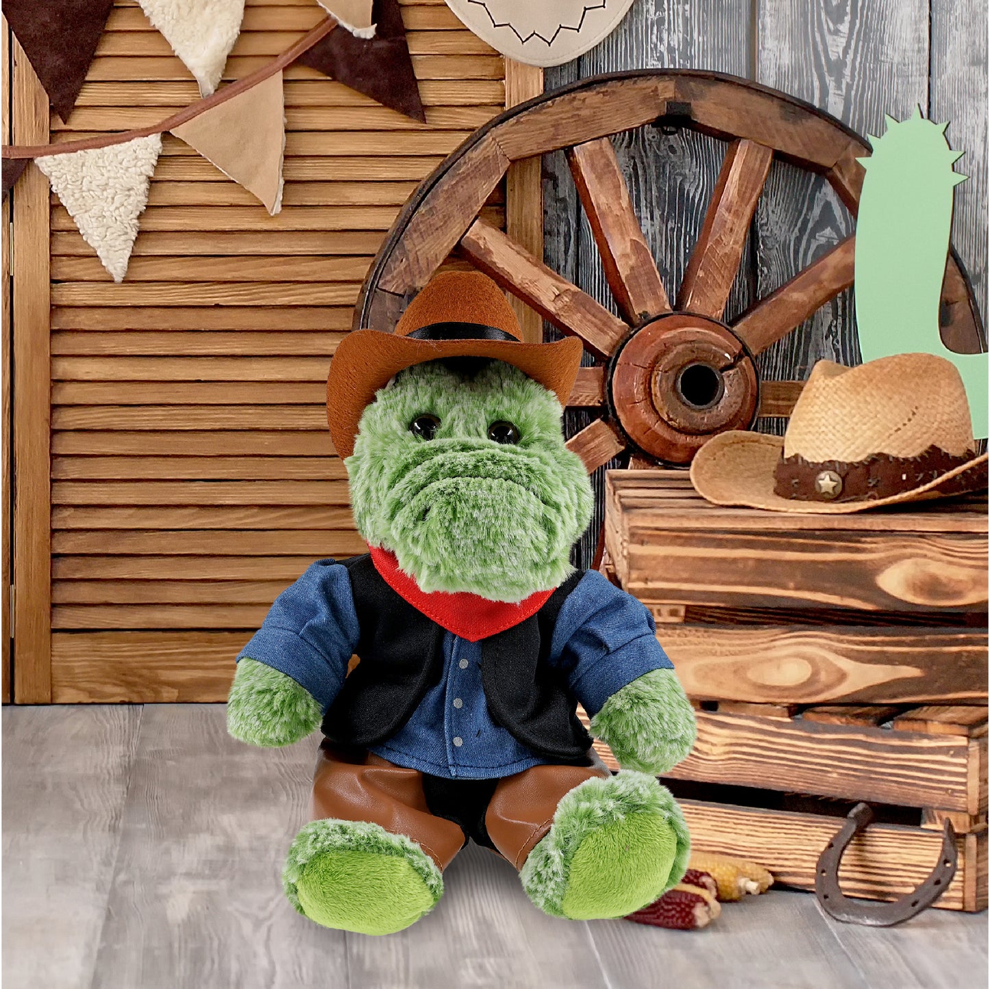 SUPER-SOFT PLUSH - SITTING ALLIGATOR With COWBOY Dress Up