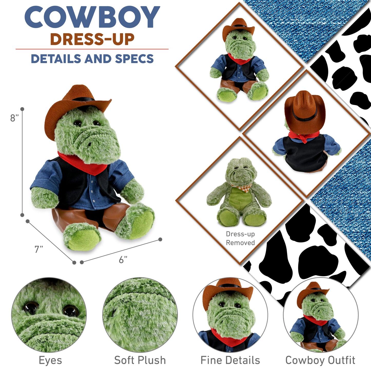 SUPER-SOFT PLUSH - SITTING ALLIGATOR With COWBOY Dress Up
